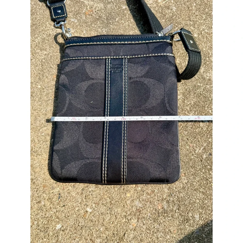 Coach Signature Jacquard Crossbody Bag Black Leather Trim 4680 Mini Messenger